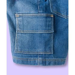 Babyhug Cotton Knit Half Sleeves Striped Polo T-Shirt & Denim Short Set - Blue