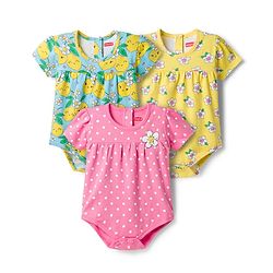 Babyhug 100% Cotton Knit Half Sleeves Onesies with Lemon Floral & Polka Dots Print Pack of 3 - Multicolor