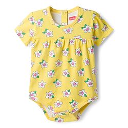 Babyhug 100% Cotton Knit Half Sleeves Onesies with Lemon Floral & Polka Dots Print Pack of 3 - Multicolor