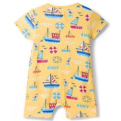 Babyhug 100% Cotton Knit Half Sleeves Front Open Striped Rompers with Nautical Theme Print Pack of 2 - Multicolor