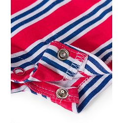Babyhug 100% Cotton Knit Half Sleeves Front Open Striped Rompers with Nautical Theme Print Pack of 2 - Multicolor
