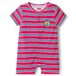 Babyhug 100% Cotton Knit Half Sleeves Front Open Striped Rompers with Nautical Theme Print Pack of 2 - Multicolor
