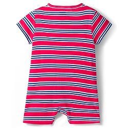 Babyhug 100% Cotton Knit Half Sleeves Front Open Striped Rompers with Nautical Theme Print Pack of 2 - Multicolor