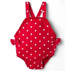 Babyhug 100% Cotton Knit Half Sleeves Onesie with Hairband & Polka Dot Print - Red