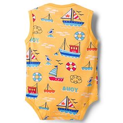 Babyhug 100% Cotton Knit Sleeveless Striped & Boat Printed Onesies Pack of 3 - Multicolor