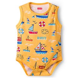 Babyhug 100% Cotton Knit Sleeveless Striped & Boat Printed Onesies Pack of 3 - Multicolor