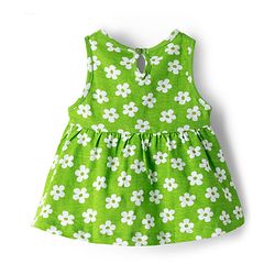 Babyhug Single Jersey Knit Sleeveless Frock with Floral Print & Bow Applique - Green