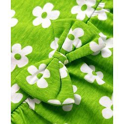 Babyhug Single Jersey Knit Sleeveless Frock with Floral Print & Bow Applique - Green