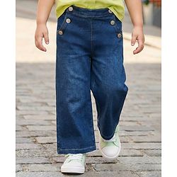 Babyhug Full Length Washed Denim Jeans With Stretch - Navy Blue