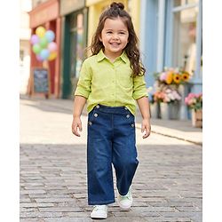 Babyhug Full Length Washed Denim Jeans With Stretch - Navy Blue