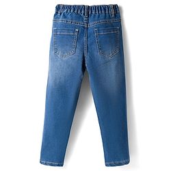 Babyhug Full Length Washed Denim Jeans With Text Print & Stretch - Blue