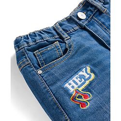 Babyhug Full Length Washed Denim Jeans With Text Print & Stretch - Blue