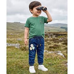 Babyhug Full Length Washed Denim Jeans With Patch Detailing & Stretch - Blue