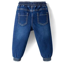 Babyhug Full Length Washed Denim Jeans With Patch Detailing & Stretch - Blue
