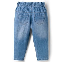 Babyhug Full Length Washed Denim Jeans With Floral Embroidery & Stretch - Light Blue