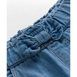 Babyhug Full Length Washed Denim Jeans With Floral Embroidery & Stretch - Light Blue