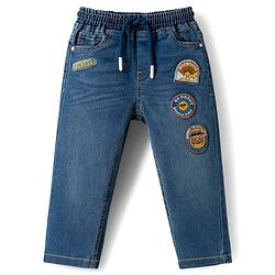 Babyhug Full Length Denim Jeans with Patch Detailing - Blue
