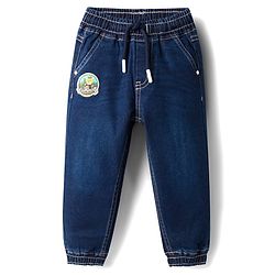 Babyhug Full Length Denim Jeans with Stretch & Patch Detailing - Navy Blue