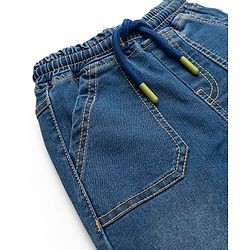 Babyhug Full Length Denim Jeans with Happy Safari Embroidery - Blue