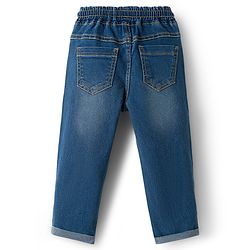 Babyhug Full Length Denim Jeans with Happy Safari Embroidery - Blue