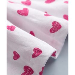 Babyhug Single Jersey Knit Sleeveless Frock with Heart Print & Bow Applique - White & Pink