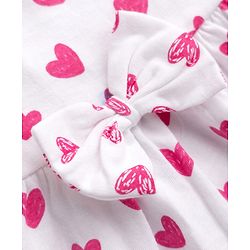 Babyhug Single Jersey Knit Sleeveless Frock with Heart Print & Bow Applique - White & Pink