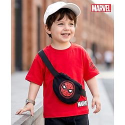 Babyhug Marvel Terry Knit Half Sleeves Oversize Drop Shouder T-Shirt With Functional Bag - Red