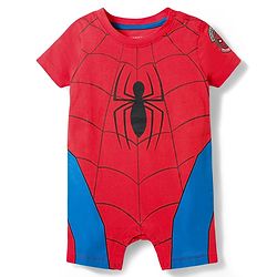 Babyhug Marvel 100% Cotton Knit Half Sleeves Romper With Spider Man Graphic & Cap - Red
