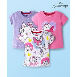 Babyhug Disney Single Jersey knit Half Sleeves T-Shirts with Marie Graphic Pack of 3 - Multicolor