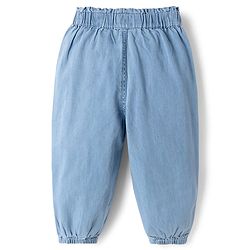 Babyhug Full Length Solid Color Denim Joggers with Bow Applique - Light Blue
