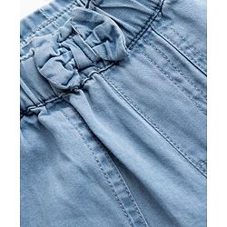 Babyhug Full Length Solid Color Denim Joggers with Bow Applique - Light Blue