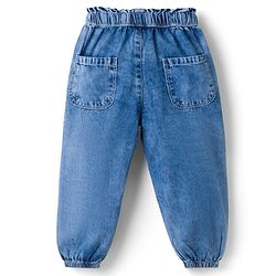 Babyhug Full Length Solid Color Denim Joggers with Bow Applique - Blue