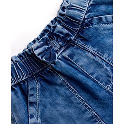 Babyhug Full Length Solid Color Denim Joggers with Bow Applique - Blue