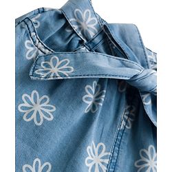 Babyhug Ankle Length Denim Culottes with Belt & Floral Print - Navy Blue