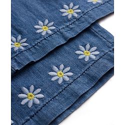 Babyhug Denim Ankle Length Floral Embroidered Culottes With Belt - Blue