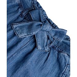 Babyhug Denim Ankle Length Floral Embroidered Culottes With Belt - Blue