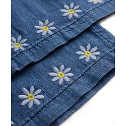 Babyhug Denim Ankle Length Floral Embroidered Culottes With Belt - Blue
