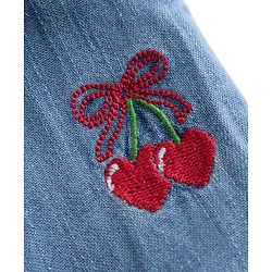 Babyhug Ankle Lenght Denim Culottes with Belt & Cherry Embroidery - Blue