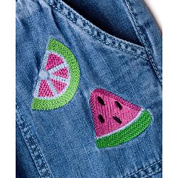 Babyhug Denim Capri With Watermelon Embroidery - Blue