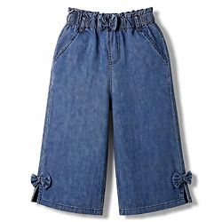 Babyhug Denim Washed ANkle Length Culottes With Bow Applique - Blue
