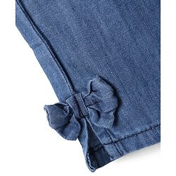 Babyhug Denim Washed ANkle Length Culottes With Bow Applique - Blue