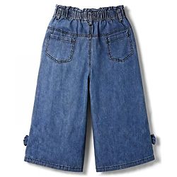 Babyhug Denim Washed ANkle Length Culottes With Bow Applique - Blue