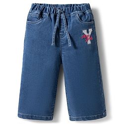 Babyhug Ankle Length Washed Denim Culotte with Stretch - Blue