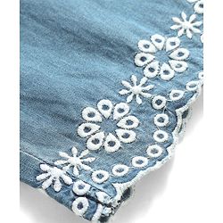 Babyhug Denim Cotton Ankle Length Washed & Floral Embroidered Jeans - Light Blue