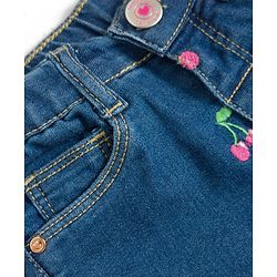 Babyhug Full Length Washed Cherry Embroidered Denim Jeans  with Stretch - Blue