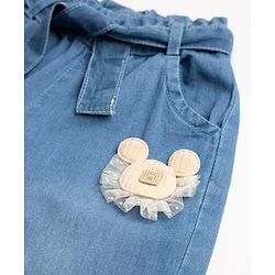 Babyhug Full Length Washed Denim Jogger with Mouse Applique & Belt - Blue