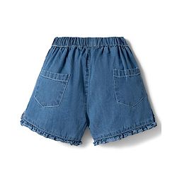 Babyhug 100% Cotton Mid Thigh Floral Embroidered Denim Shorts With Bow Applique - Blue