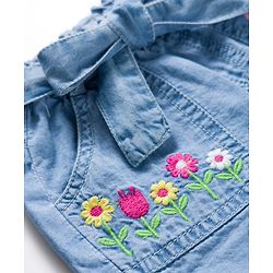 Babyhug Cotton Mid Thigh Length Washed Denim Shorts with Belt &  Floral Embroidery - Blue