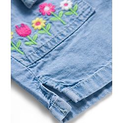 Babyhug Cotton Mid Thigh Length Washed Denim Shorts with Belt &  Floral Embroidery - Blue