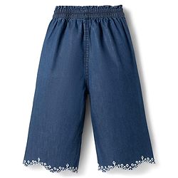 Babyhug Full Length Cotton Denim Palazzo with Embroidery - Navy Blue